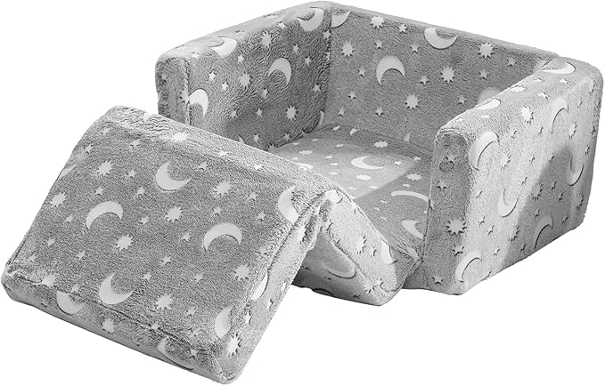 2 in 1 Glow in The Flannel Foldable Sofa BedAll-Sponge Single Chaise Lounge SofasComfy Convertible Sofa to BedPortable Floor Chair Bedswith Armrestfor Living Room Bedroom Apartment (Light Grey)