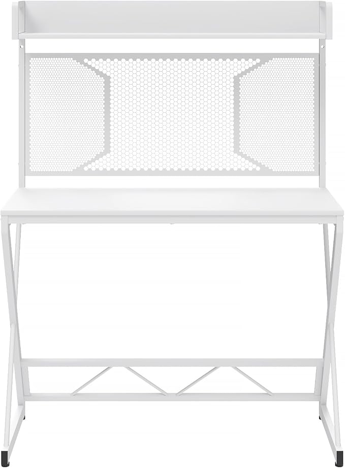Elephance Small Gaming Desk with Pegboard 39 Inch Computer Desk with Storage Shelves Modern Office Desk for Study Work Home Office Small Spaces White