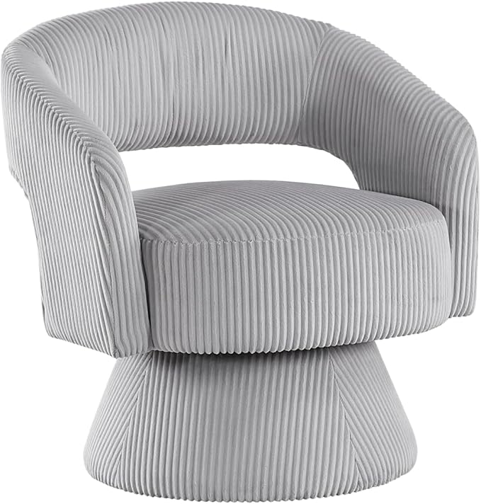 Modern Luxurious Swivel Accent Chair - Gray Corduroy Upholstery Plush Seating for Living Room or Home Office