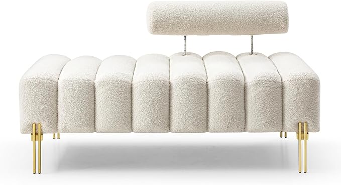 53.2 Modern Loveseat Sofa CouchUpholstered Couch Bench with Golden Legs and Adjustable BackrestSherpa Small Couches for Living Room Bedroom Office (Beige)