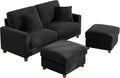 Kidirect 70in U Shaped Couch Modular Sofa No Tool Assembly Comfy Sectional Couches for Living Room 21in Deeper Seats Corduroy Sofas for Living Room with 2 Pillows Loveseat Sofa Set Black Couch |