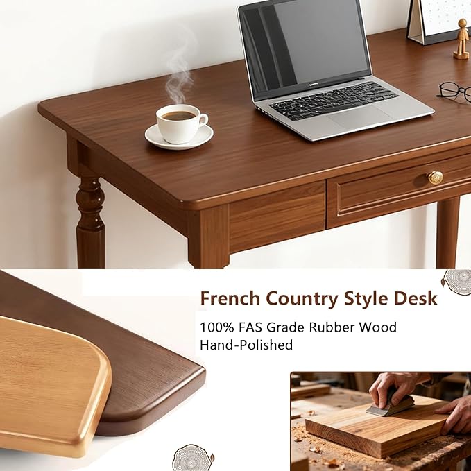 Large Computer Desk with 2 Storage Drawers 47 Home Office Desks- Elegant Wood Writing Desks Classic Vanity Dressing Table for Small Space Easy Assembly Caramel Brown SXC-D776
