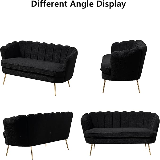 Boucle Small Sofa Couch for Small Spaces Living Room Bedroom59 Loveseat Couches with Gold Metal LegsChannel Tufted 2 Seater Sofas with Curved Back and Arms for ApartmentRV.