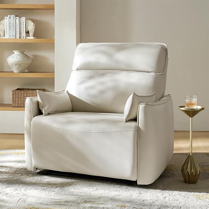 HULALA HOME Faux Leather Oversized Recliner Chair Manual Pushback Recliner with Extra Wide Seat and Thick Padded Backrest for Living Room Ivory