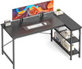 DUMOS L Shaped Desk 39 Inch Computer Desk Gaming Furniture Corner Desks Home Office PC Table with Reversible Storage Shelves for Writing Working Study Bedroom Dorm Modern Black