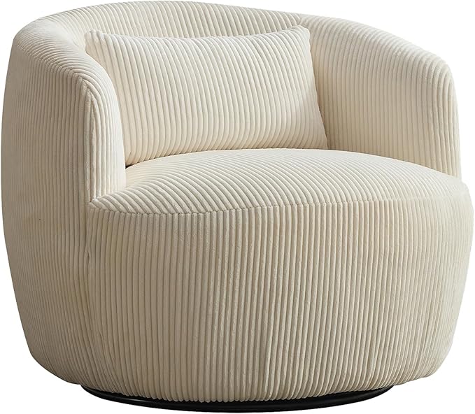 360° Swivel Armchair with Accent Pillow – Premium Corduroy Fabric Sturdy Metal Base &amp High-Density Foam – Ergonomic Lounge Chair for Living Room Office Bedroom – Easy Assembly