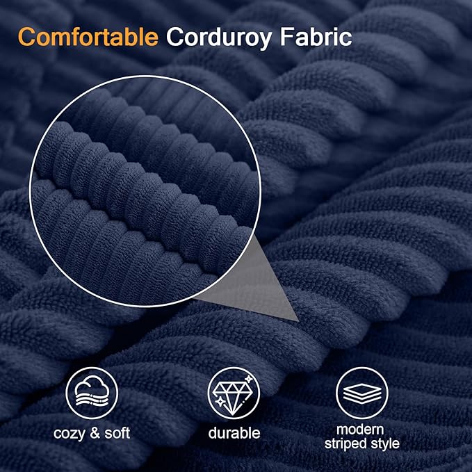 COMAX Convertible Sofa Bed Queen Folding Fold Out Couch Bed Floor Futon Couch Corduroy with Back Pillows Boneless Sofa Comfy Lounge Sleeper Mattress Loveseat for Living Room Bedroom Navy Blue