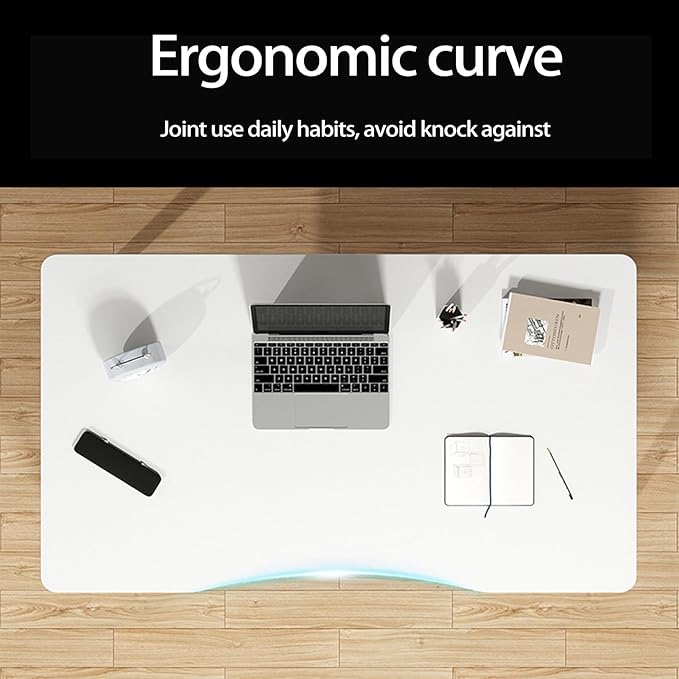 Computer DeskHome Office Desk Writing Desk Work Desk PC Table Study Desk Modern Ergonomic Arcs Design Thickened Plate Spacious Desktop Computer Desk Solid Wood PC Work Writing Table White