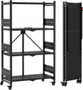 WORKPRO 4-Tier Folding Shelf No-Assembly Metal Storage Rack with Wheels 600 lbs Capacity (with Leveling Feet) Collapsible Shelving Unit for Kitchen Pantry Bathroom &amp Closet Organization