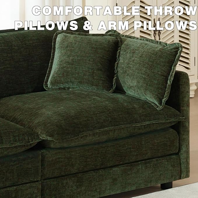 149.6 Oversized Modular L-Shaped Sectional Sofa with OttomanChenille 4-Seat Deep Seating Couch for Large Living Room &amp Home TheaterGreen | High-resilience Foam Deep Seat Medium Soft Removabl