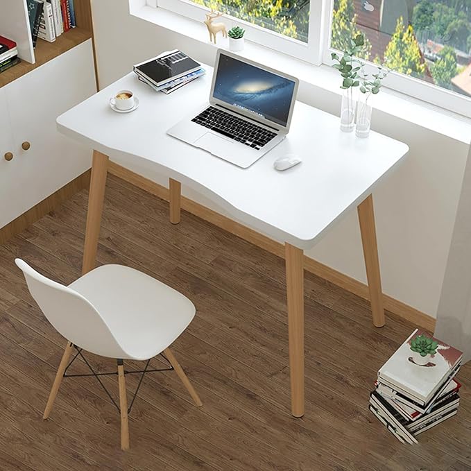 Computer DeskHome Office Desk Writing Desk Work Desk PC Table Study Desk Modern Ergonomic Arcs Design Thickened Plate Spacious Desktop Computer Desk Solid Wood PC Work Writing Table White