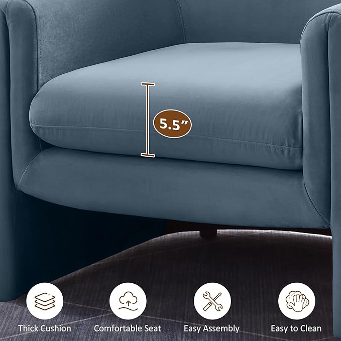 VANOMi 31.2 Accent Chair Modern Upholstered Living Room Chairs Comfy Single Sofa Chair for Bedroom Office Waiting Room Set of 2 (Denim Blue Velvet)