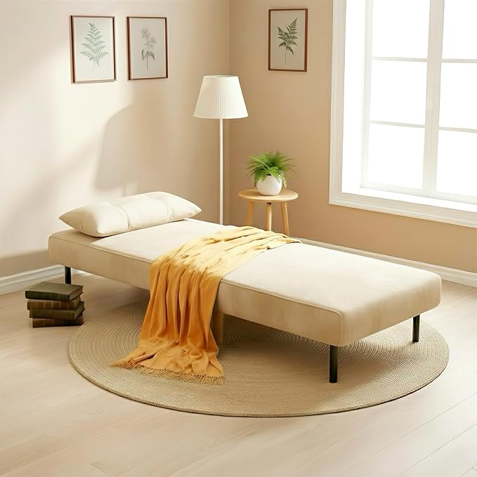 Ahomly 3 in 1 Convertible Sleeper Chair Sofa Chair for Adults with 6 Angle Adjustable Backrest Single Sleeper for Living Room/Apartment/Office Beige