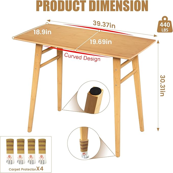 100% Solid Wood Writing Desk - 39 x 20 Inch Bamboo Home Office Computer Desks Simple Desk for Small Spaces Modern Study Table - Natural Boho Desks