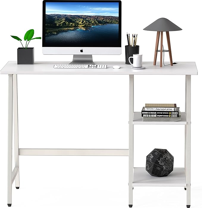 SHW 43-Inch Home Office Trestle Computer Desk with Open Storage Shelves White