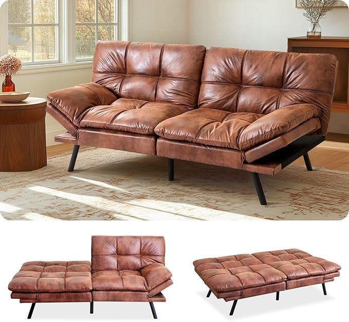 MUUEGM Futon Sofa Bed 71 Chestnut Convertible Memory Foam Futon Couch Bed Modern Loveseat Sleeper with Adjustable Backrests Armrests for Living RoomSmall SpaceOffice