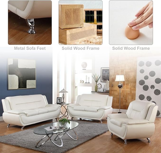 Lounge Comfy Faux Leather Sofa Modern Couch for Small Living Room/Dorm/Bedroom/Office/Apartment for Small Spaces (White Single Seat)