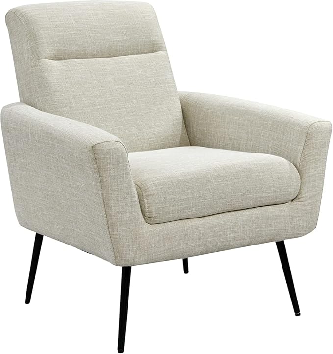 Mid Century Modern Upholstered Fabric Accent Chair Living Room Bedroom Leisure Single Sofa Chairwith Metal Legs TV armrest seat Suitable for Small Space Home Office Coffee ChairBeige
