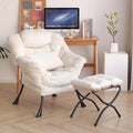 Lazy Chair with Ottoman Modern Accent Chair with Lumbar Pillow Velvet Beige Sofa Armchairs with Folding Footrest Oversized Supportive Chairs for Bedroom Reading