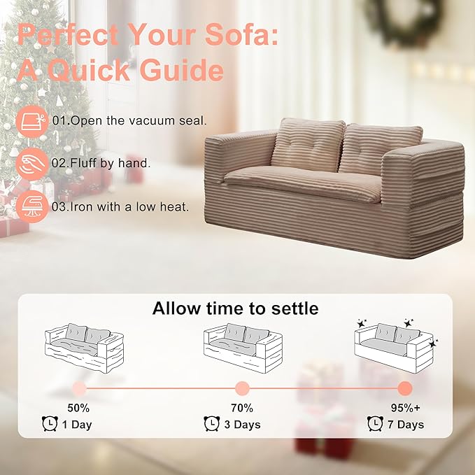 80'' Futon Sofa Bed King Size Foldable Sleeper Sofa Corduroy Boneless Loveseat Couch with Chaise Lounge 3 Pillows Blanket Upholstered Sectional Couches for Living Room Bedroom Pink