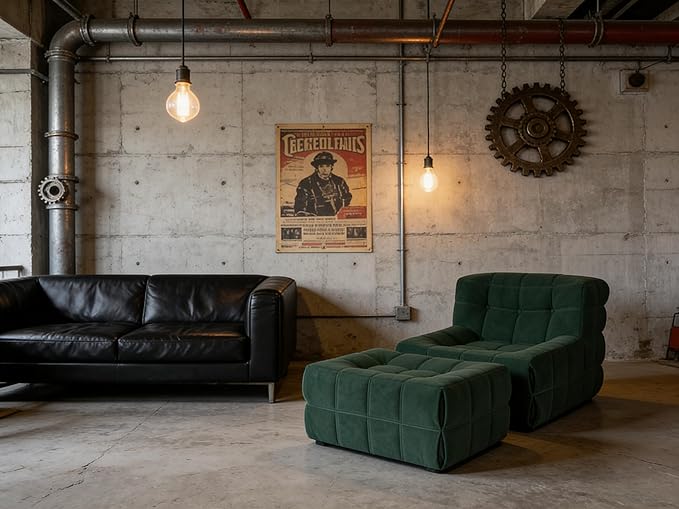 Bean Bag Chair - Memory Foam Bean Bag Chair for Adults Comfy High-Resilience Single Sofa Small Space Floor Chair Chaise Lounge for Living Room Bedroom (Dark Green Square+Ottoman)