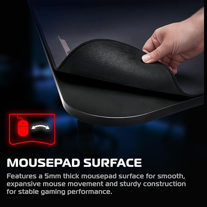 Respawn 1063 Gaming Desk with Cable Management - 63 Inch Ergonomic Full Computer Desk Mouse Pad Sturdy Home Office Workstations Laptop PC Console Gamer Table Wooden Study Table for Bedroom - Black