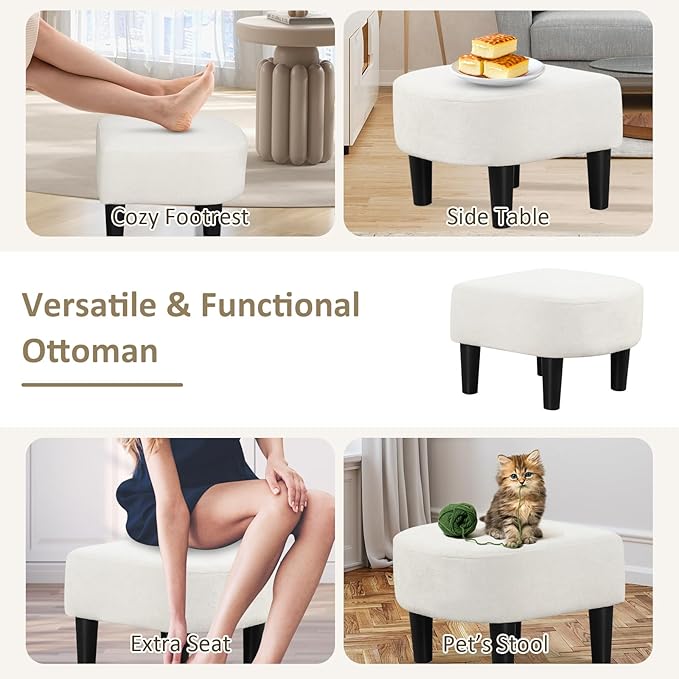 Giantex Modern Accent Chair with Ottoman Upholstered Teddy Velvet Barrel Club Chair w/Footrest Curved Backrest &amp Armrests Non-Slip Felt Pads Comfy Accent Arm Chair for Living Room Bedroom Be
