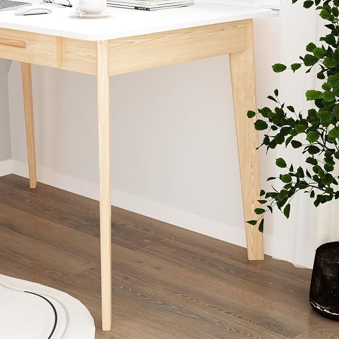 FUFU&ampGAGA 39” Office Desk Rectangular Computer Desk with 2 Drawers Writing Table for Reading Crafting Home Office Study Room White and Oak 39.4”W x 21.7”D x 29.5”H