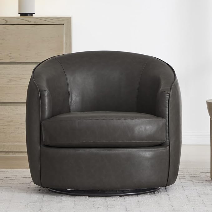 CHITA Swivel Barrel Chair Modern Comfy FSC Certified Upholstered Faux Leather Accent Chair for Living Room Fully Assembled Grey