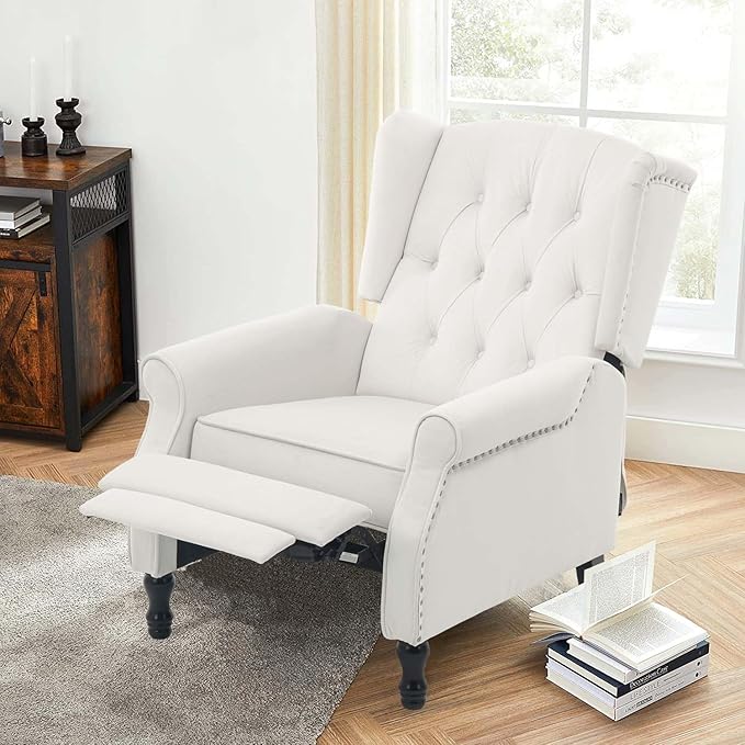 Velvet Accent Chair Push Back Recliner Chair Wingback Arm Chair for Living Room/Bedroom/Home Theater/Reception Area Light Beige