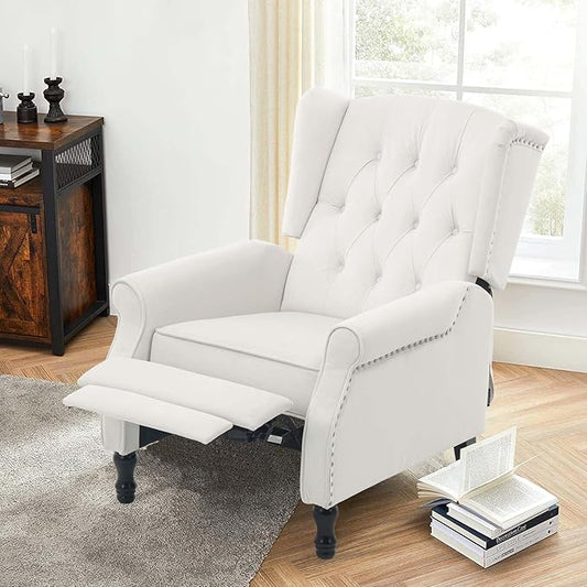 Velvet Accent Chair Push Back Recliner Chair Wingback Arm Chair for Living Room/Bedroom/Home Theater/Reception Area Light Beige