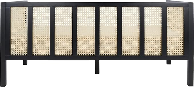 SAFAVIEH Home Collection Dune Coastal Black Rattan 3-Seater Sofa with White Cushion