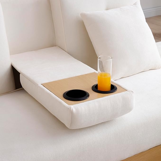 KEIKI Multi-Functional Sofa Sleeper with Storage Ottoman and Two Pull Out Drawer Fold Out Couch Bed with Side Storage Rack and Drop Down Table with 2 Cup Holders