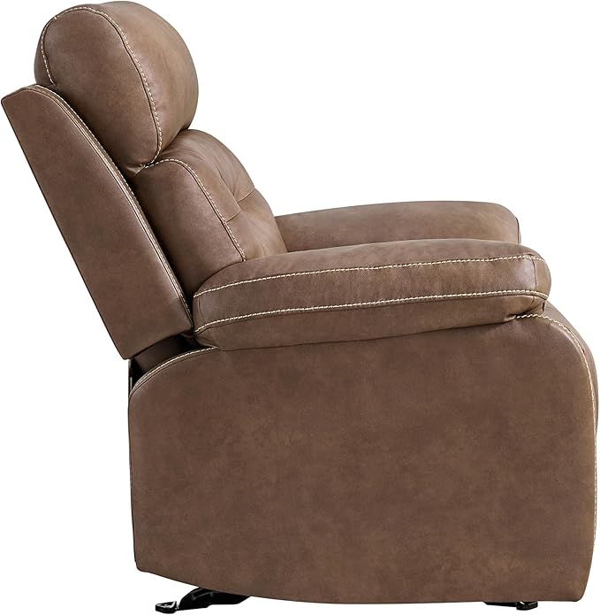Leather Recliner Chair Manual Sofa Rocker for Adults with Overstuffed Arm for Living Room Bedroom Home Theater Seating
