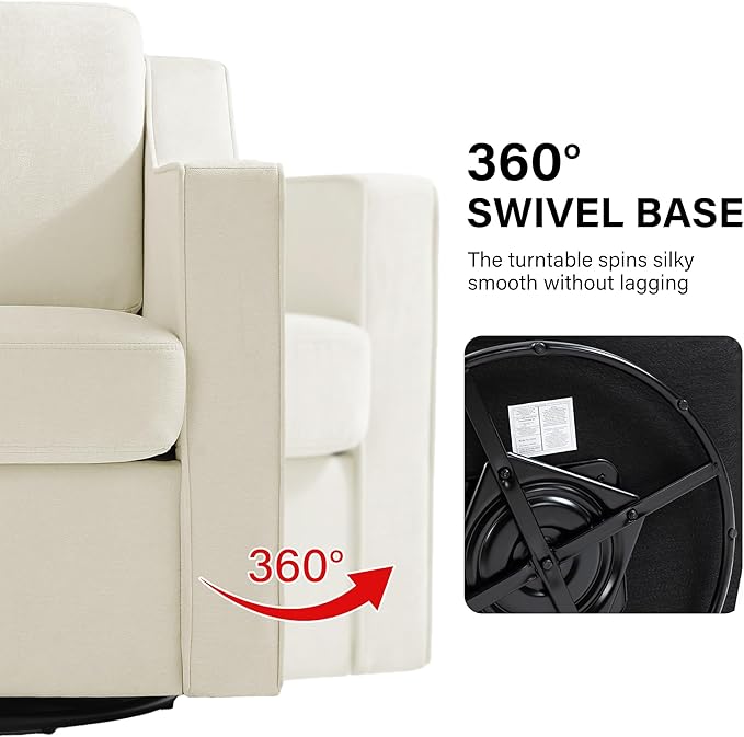 Swivel Accent Chair Modern Round Barrel Arm Chair for Living Room Bedroom Comfy Club Reading Chairs for Adults (Chenille Beige Set of 2)