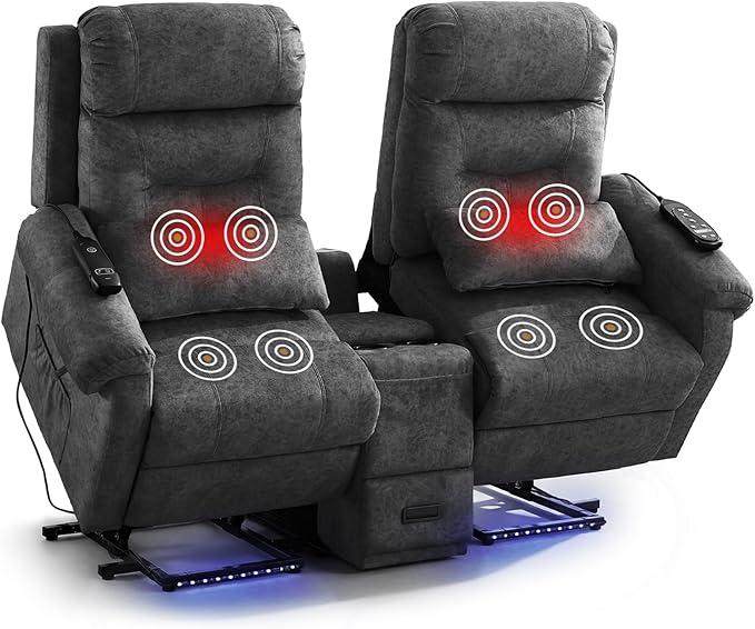 SAMERY Loveseat Recliner Sofa Power Lift Recliner for Elderly with Massage and Heat Electric Reclining Loveseat Sofa Couch with Console Cup Holder Outlets USB Drawer (Gray Lift Loveseat) | Easy