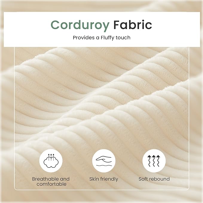 3 Pieces Corduroy Couch Set for Living Room 3 Seater &amp Loveset*2 Cloud Sofa Deep Seat Floor Couch for Bedroom Futon Modern Sofa Bed White Corduroy