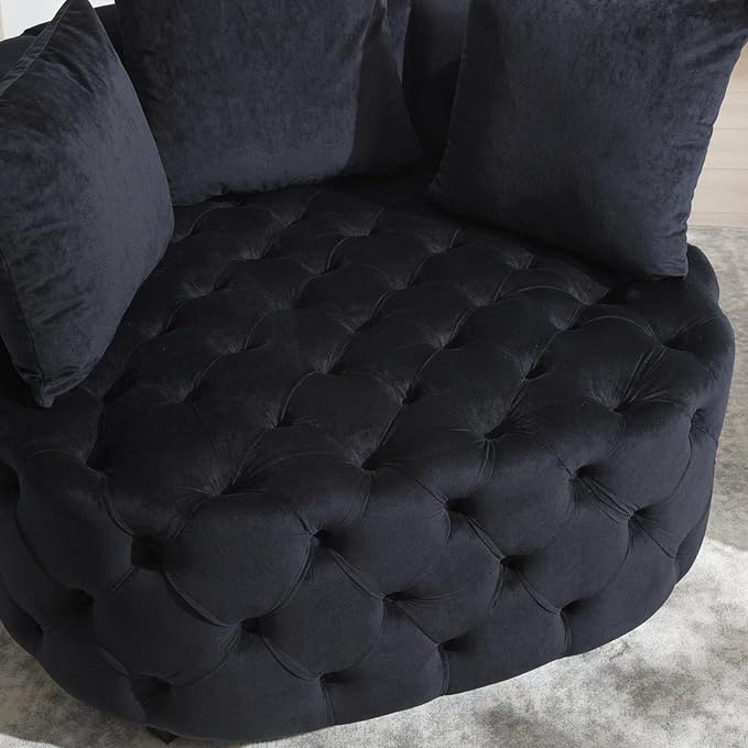 Modern Upholstered Tufted Barrel ChairVelvet Accent Chair with PillowsSingle Armrest Sofa Chair with Legs for Living RoomOfficeBedroom