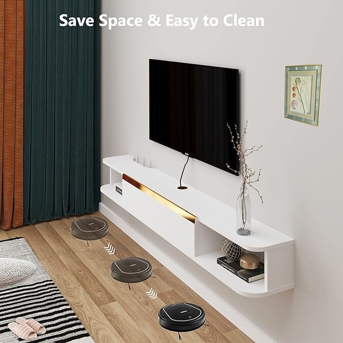 Floating TV Stand 71'' Wall Mounted Entertainment Center TV Media Console Floating Shelves with Door Floating TV Cabinet Large Storage TV Bench for Living Room (White 70.86IN)