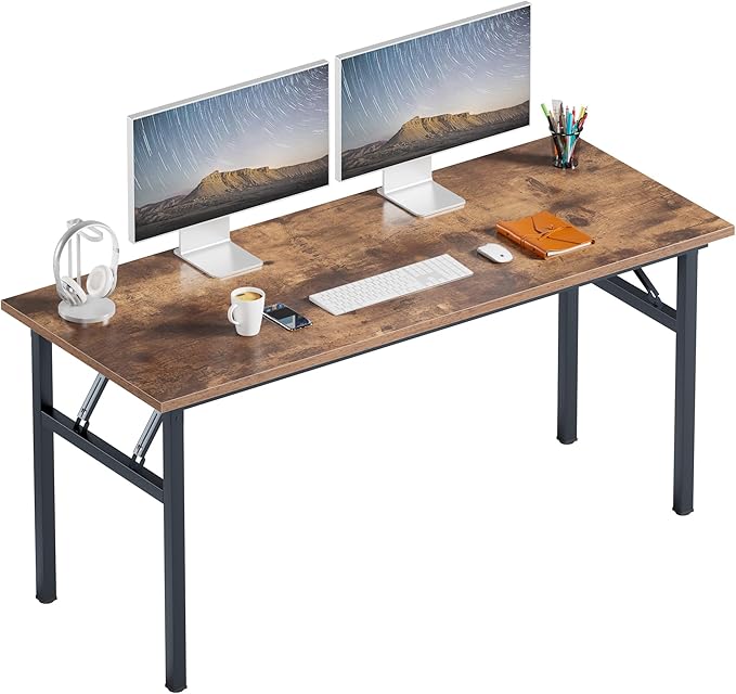 Need Folding Computer Desk Large 60 inches Folding Table for Home Office No Install Needed Foldable Writing Table Desk Rustic Brown