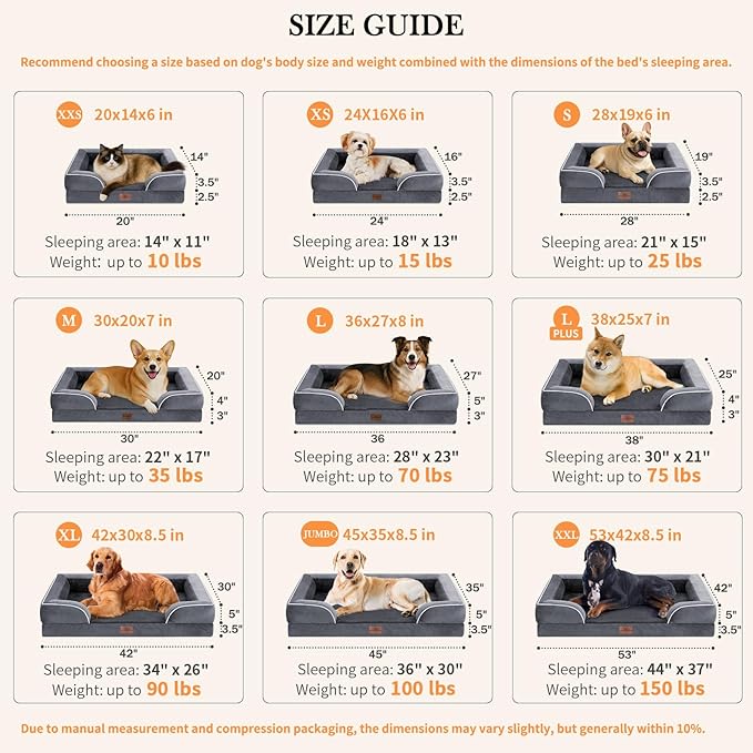 Comfort Expression Orthopedic Dog Bed for Medium Dogs 28x19 Inch Waterproof Supportive Egg Crate Foam Medium Pet Bed with Removable Bolster Dog Couch with Washable Cover &amp Non-Slip Bottom Dark