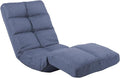 Floor Recliner with Adjustable Footrest - 14-Position Backrest &amp 5-Level Footrest for Ultimate Relaxation Foldable Linen Chaise Lounge Chair for Living Room (Blue)