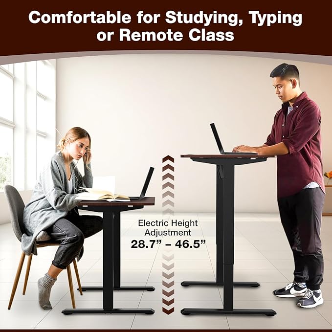 Mount-It! Motorized Standing Desk 40x24 – Height Adjustable Sit to Stand Desk for Home Office Compact Ergonomic Workstation with Memory Presets Black Frame with Hazelnut Woodgrain Top