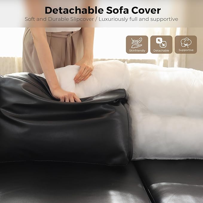 ABCASA Faux Leather Loveseat Sofa Sleeper Bed with Storage Seat 64.6 Modular Sectional Couch Deep Seat with Reversible Chaise 2-Seat Black