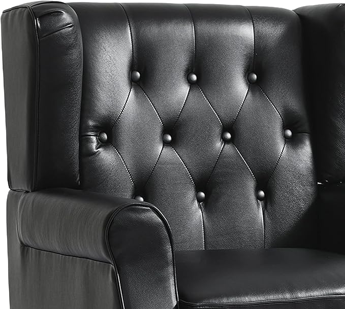 UIXE Faux Leather Accent Chairs Set of 2 High Back Upholstered Armchair for Living Room Wingback Chair Comfy Single Sofa Bedroom Reading Seat with Solid Wood Legs - Black
