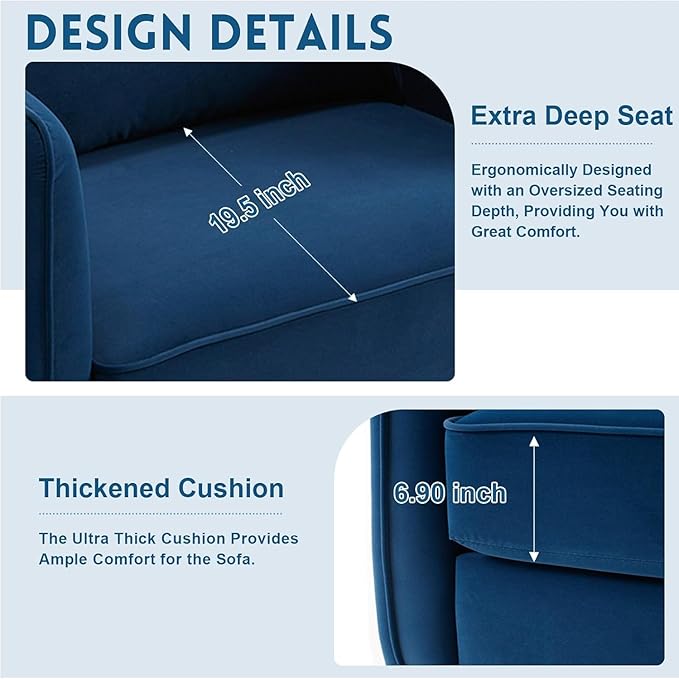 Blue Accent Chair for Living Room Modern Upholstered Accent Chair Comfy Velvet Armchair with Thick Cushion Single Sofa Arm Chairs for Bedroom Office Reading RoomClub (Blue)