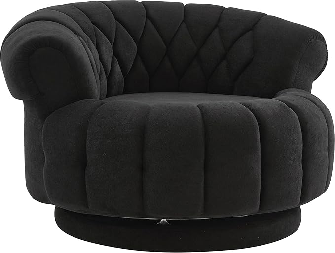 Swivel Accent Barrel Round Chair Comfy Chenille Reading Sofa Chair for Living Room Bedroom (Black)