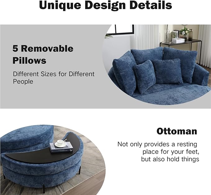 Chifee &amp Vingol 59.8 W Oversized Accent Barrel Chair Large Round Chair with Ottoman &amp Movable WheelsBlue