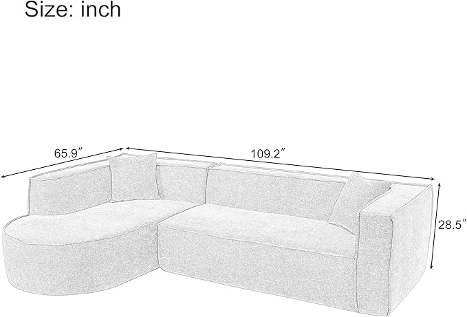 Modern Modular L-Shape Sectional Sofa Couch with Curved Design and Two Throw Pillowsfor Living Room Apartment Study Office (Beige@Curved)