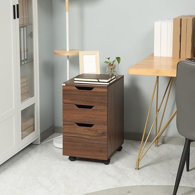 3 Drawer Office Storage Cabinet Under Desk Mobile File Cabinet with Casters - Brown Wood Grain
